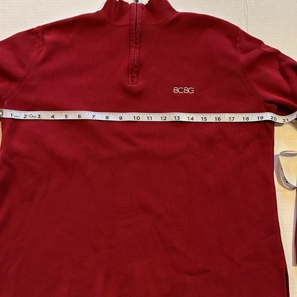 BCBGMAXAZRIA-M-Red-quarter zip, long sleeve sweater with white stripe down arms - Picture 7 of 10